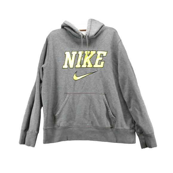 Nike Men's Spell Out Neon Logo Hoodie Sweatshirt Gray Large Pullover Drawstring - Picture 1 of 14